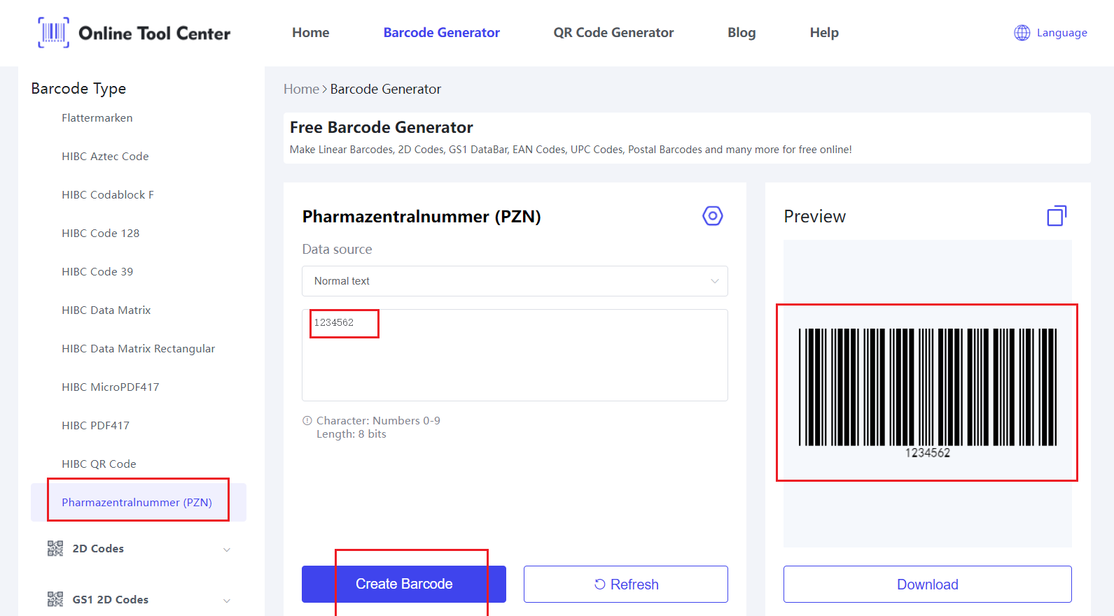 Pharmazentralnummer vonalkód generator.png