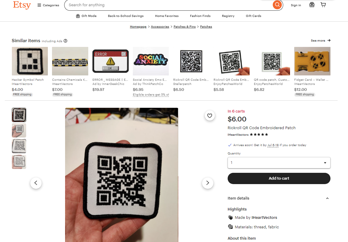 Hímzett qr kód rick roll az Etsy.png-től