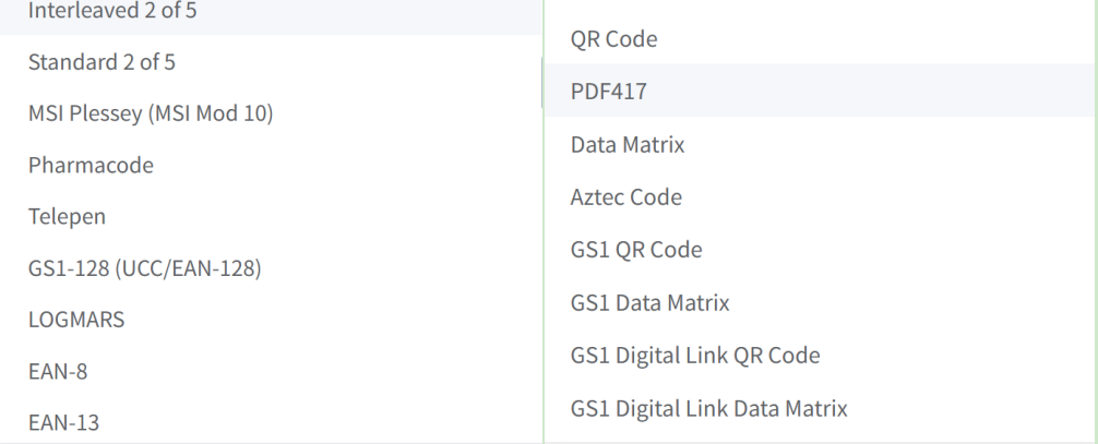 supported 1d 2d barcode formats támogatott 1d 2d vonalkód formátumok