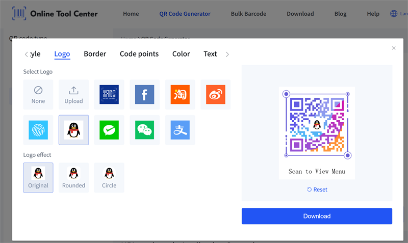 Men&uuml; QR k&oacute;d
