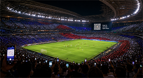 World Cup QR code light show Világbajnokság QR kód fénymutató