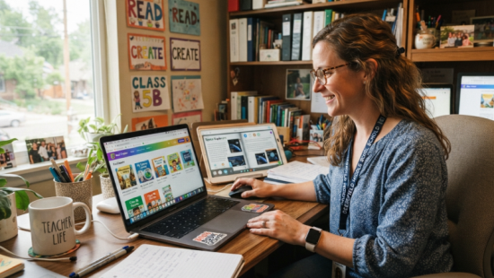 teacher using book creator tool tanár könyvkészítő eszköz használatával